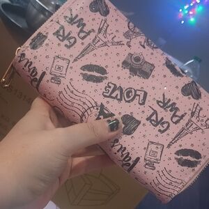 Pink Graphic 2 Zip Wallet with Love & Paris Prints